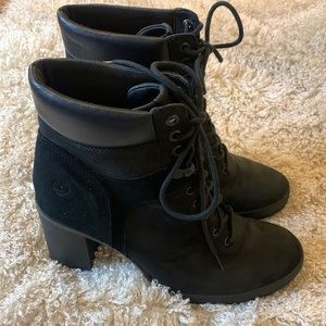 TIMBERLAND COMBAT  Black Leather Chunky Heel Boots Size 10